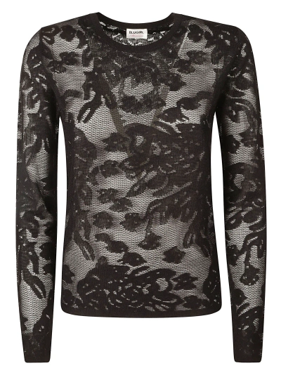 Blugirl Long-sleeved Floral Lace Top In Black
