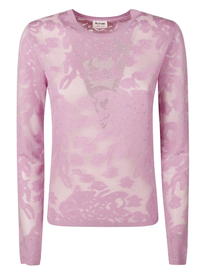 Blugirl Long-sleeved Floral Lace Top In Pink