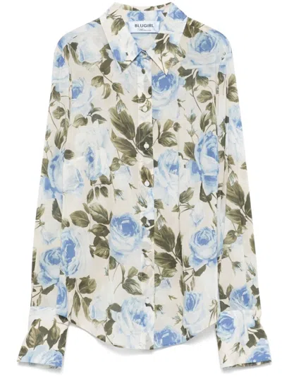 Blugirl Long-sleeved Floral Print Shirt In Multicolour