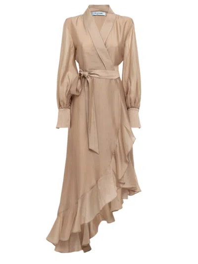 Blugirl Maxi Dress With Asymmetrical Hem And Ruffled Flounce In Brown