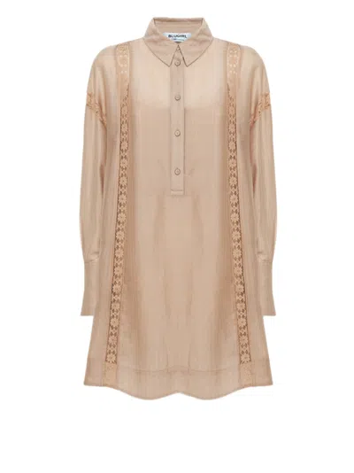 Blugirl Mini Dress In Lyocell With Lace Trims In Neutral