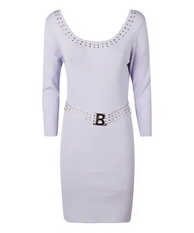 Blugirl Belted Waist Long-sleeved Studded Dress In Violet