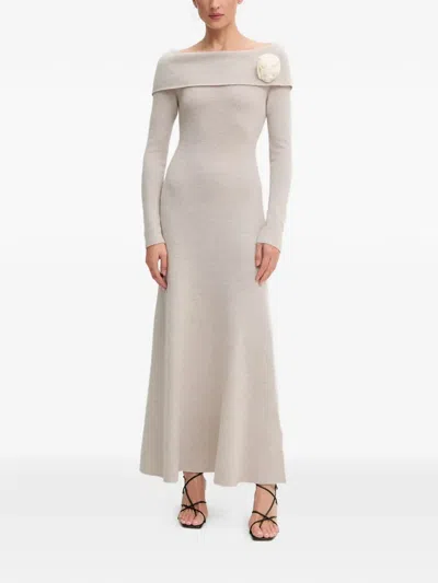 Blugirl Off-shoulder Flower Maxi Dress In Neutral