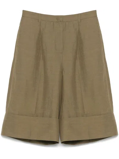 Blugirl Kids' Olive Green Shorts In Linen