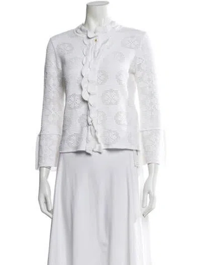 Pre-owned Blugirl Patterned Open Front Sweater In White