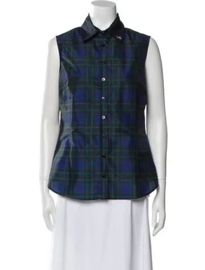 Pre-owned Blugirl Plaid Print Sleeveless Button-up Top In Blue