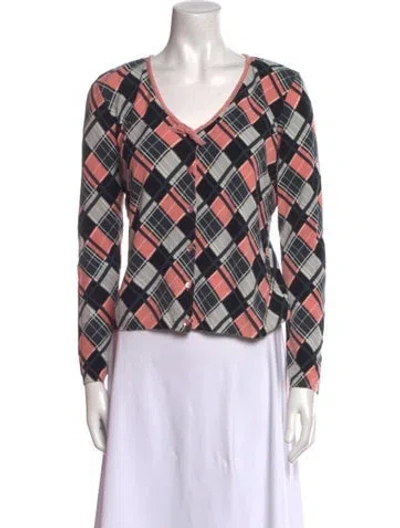 Pre-owned Blugirl Plaid Print V-neck Sweater In Multi