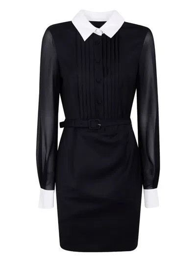 Blugirl Pleated-front Collared Belted Day Dress In Black