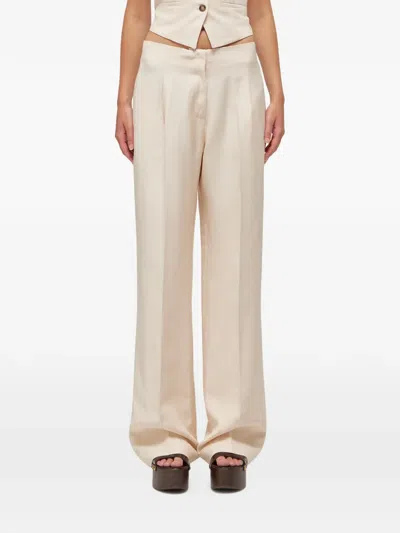 Blugirl Wide-leg Trousers With Pressed Crease And Satin Finish In Neutral