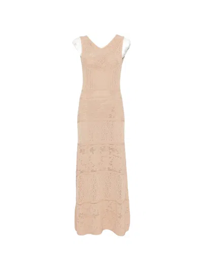 Blugirl Pointelle-knit Sleeveless Maxi Dress In Neutral