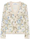 Blugirl V-neck Knitwear Sweater With Floral Pattern In Beige