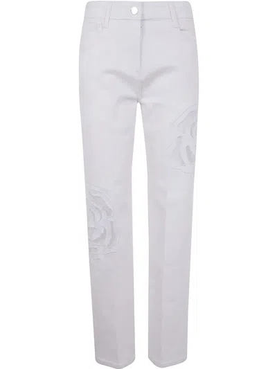 BLUGIRL EMBROIDERED ROSES DENIM JEANS,RA5116T6910 14300 CHALK