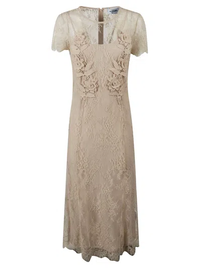 Blugirl Rear Zip Floral Lace Dress In Beige