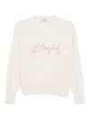Blugirl Relaxed Fit White Sweater With Sequin Script Logo In Neutral