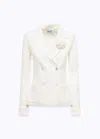Blugirl Tailored Double-breasted Jacket With Textured Fabric And Decorative Flower In White