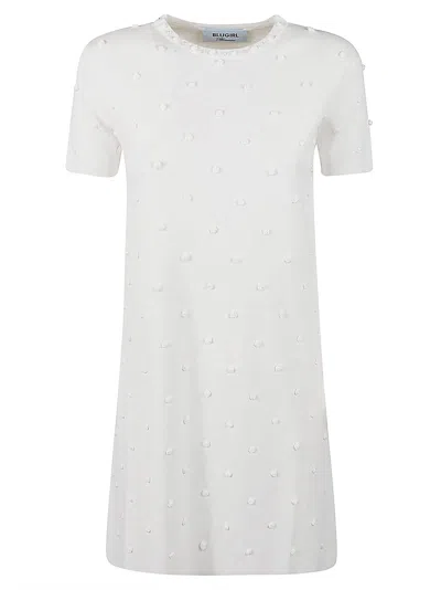 Blugirl Rose Embellished Round Neck Dress In Gesso