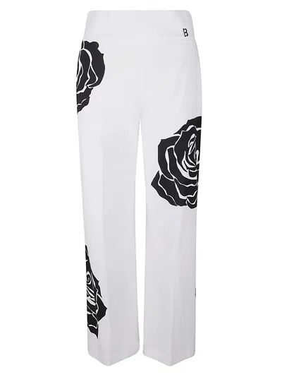 Blugirl Rose Print High-waist Trousers In White/black