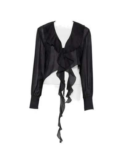 Blugirl Ruffled Cropped Blouse In Blue