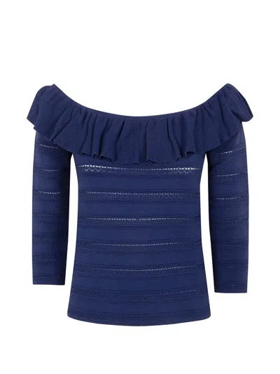 Blugirl Ruffled Off-shoulder Sweater In Blue