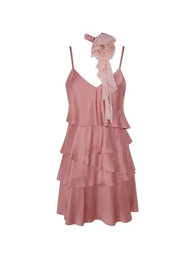 Blugirl Satin Dress With Rouges In Red