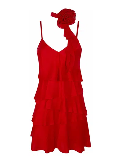 Blugirl Satin Dress With Rouges In Red