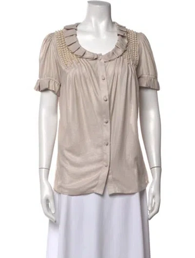 Pre-owned Blugirl Scoop Neck Short Sleeve Blouse In Neutrals