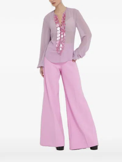 Blugirl Sequin-embellished V-neck Blouse In Pink