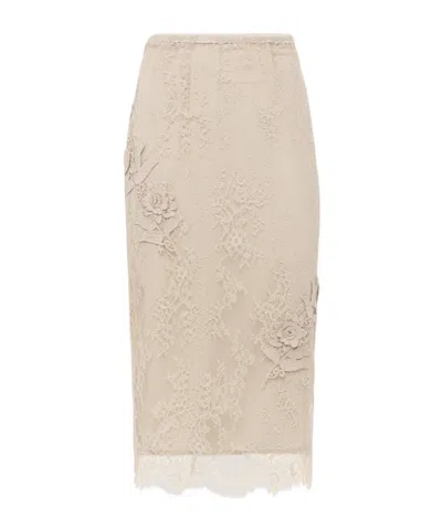 Blugirl Sheath Skirt With Embroidery Rose Design In Beige