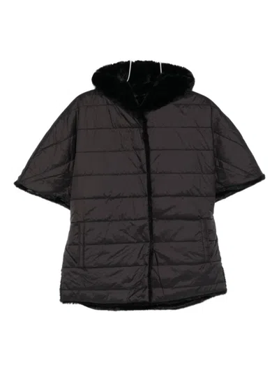 Blugirl Short Quilted Coat With Faux Fur Hood In Black