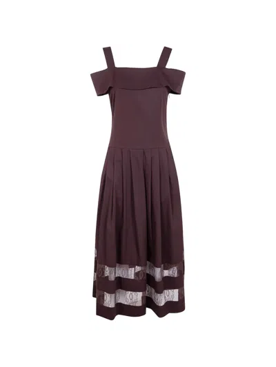 Blugirl Shoulder Detail Pleated Dress In Brown