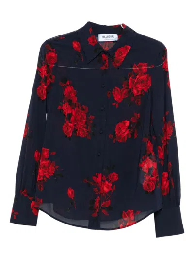 BLUGIRL SILK BLEND BLOUSE WITH FLORAL PRINTS
