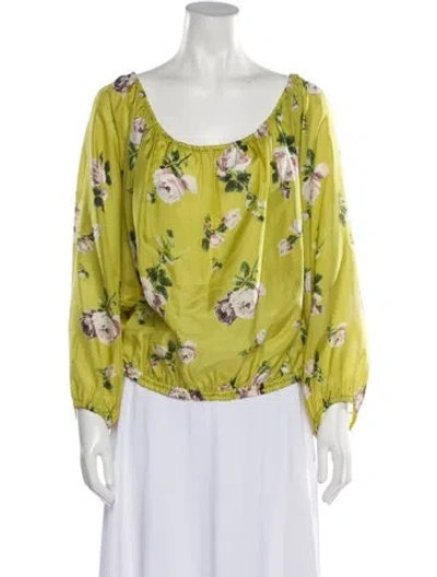Pre-owned Blugirl Silk Floral Print Blouse In Green
