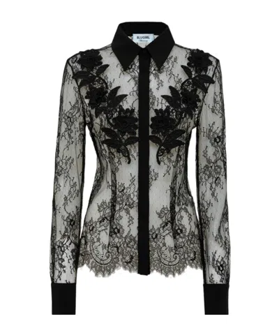 Blugirl Slim Shirt In Lace With Embroidery Rose Design In Black