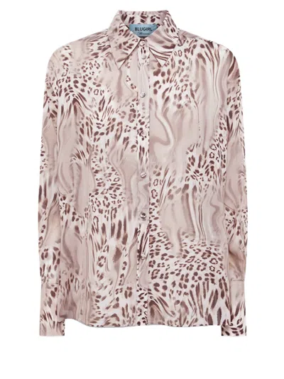 Blugirl Stretch Silk Blouse With Modern Animal Print And High Cuffs In Multi