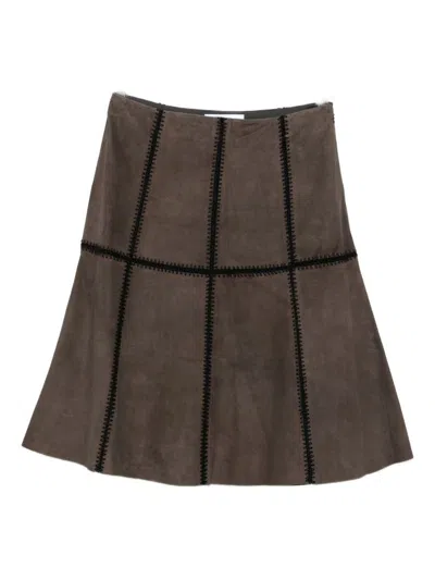 Blugirl Kids' Suede Midi Skirt With Insert Design In Brown