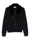Blugirl Deep V-neck Sweater With Black Fur Collar In Black