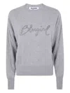 Blugirl Light Grey Knit Sweater With Cursive Logo Embellishment In Gray