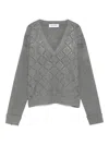 Blugirl Diamond-patterned V-neck Sweater With Openwork Details In Gray