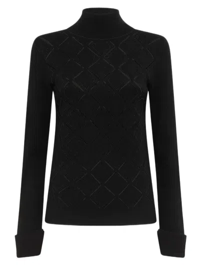 Blugirl Tailored Black Sweater With Subtle Diamond Pattern