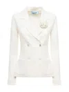 Blugirl Tailored Double-breasted Jacket With Textured Fabric And Decorative Flower In White