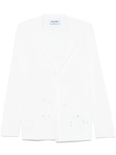 Blugirl Tailored White Jacket With Floral Cut-out Details