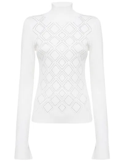 Blugirl Tailored White Sweater With Textured Diamond Pattern