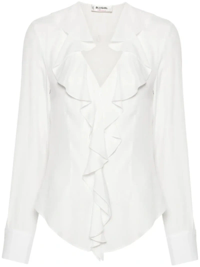 Blugirl 荷叶边细节v领罩衫 In White