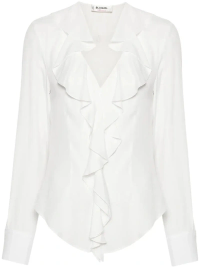 Blugirl V-neck Ruffle-detail Blouse In Bianco