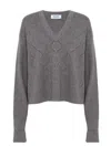 Blugirl Diamond-patterned V-neck Sweater With Openwork Details In Gray