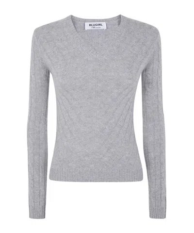 Blugirl V-neck Knitted Sweater In Gray