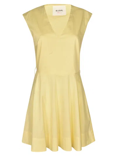 Blugirl V-neck Sleeveless Flare Dress In Yellow