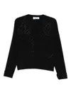 Blugirl V-neck Black Sweater With Geometric Pattern And Embellished Detailing In Black
