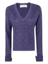 Blugirl V-neck Sweater With Rhombus Pattern And Embellished Detailing In Purple