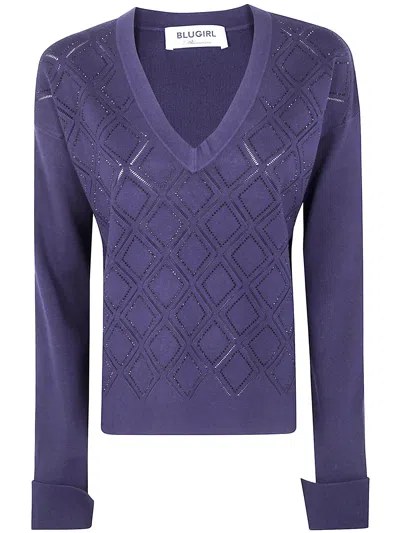Blugirl Viscose V Neck Sweater In Blue